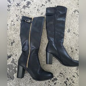 Black Leather Knee-High Boots